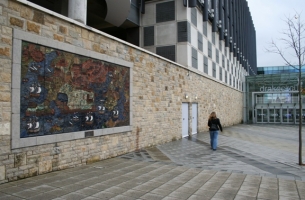 The mural in its new site outside the Drake�s Circus shopping mall in Exeter.