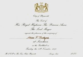 Royal invitation for the opening of the Plymouth mural