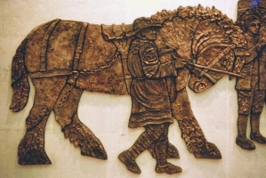 The left horse is finished and fixed to the wall of Shires Yard.