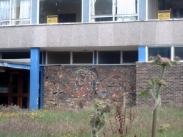 This picture taken in 2009 shows the mural on the derelict school. Luckily it was saved for its future location in a small park. Photo provided by Andrew Welch. - click to enlarge This picture taken in 2009 shows the mural on the derelict school. Luckily it was saved for its future location in a small park. Photo provided by Andrew Welch.
