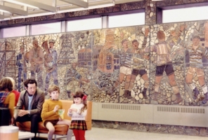 This is one of the few photos of the area being used by the public. I had professional photographs taken of the mural before the tinted plate windows were installed. Once this was in place the photos had a blue-ish tinge. - click to enlarge This is one of the few photos of the area being used by the public. I had professional photographs taken of the mural before the tinted plate windows were installed. Once this was in place the photos had a blue-ish tinge.