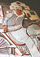 The photo shows the figure of a motor cyclist lying on the studio floor. Glazes have been applied but the pieces have not yet been through the kiln. - click to enlarge The photo shows the figure of a motor cyclist lying on the studio floor. Glazes have been applied but the pieces have not yet been through the kiln.