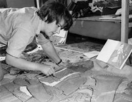 Philippa working on the Leeds Bradford mural - click to enlarge Philippa working on the Leeds Bradford mural