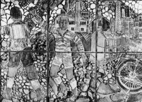 The game of football continues along the wall backed by terraced housing and factory buildings. - click to enlarge The game of football continues along the wall backed by terraced housing and factory buildings.