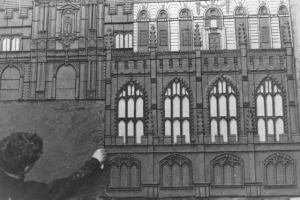 The cathedral has now been modelled and white slip added to the window areas. These will have coloured glass added at a later stage.
