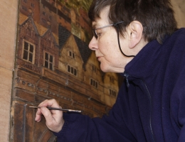 Philippa doing a little touching up with a brush - click to enlarge Philippa doing a little touching up with a brush