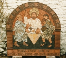 The finished panel in the garden before being transported to Falkirk.