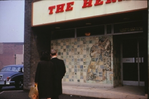 Wonderfully dated photo of the mural with name board in typical 60s typeface - click to enlarge Wonderfully dated photo of the mural with name board in typical 60s typeface