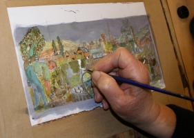 Philippa painting the original design