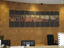 Digital images printed on canvas of a section of the mural behind the reception desk. Image � Paul Horsfield