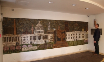 Daniel admiring a mural made about the time he was born. It was rescued in December 2014 before the building was due to be demolished. - click to enlarge Daniel admiring a mural made about the time he was born. It was rescued in December 2014 before the building was due to be demolished.